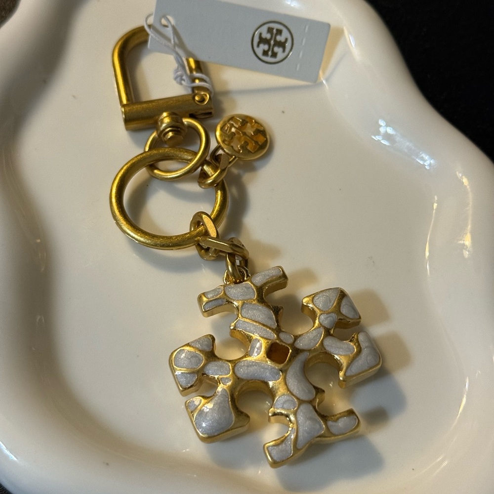 Tory Burch Gold Kira Mosaic Pearl Keychain Fob or Bag Charm